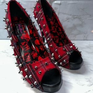 Abbey Dawn Red Plaid Spiked Heels
